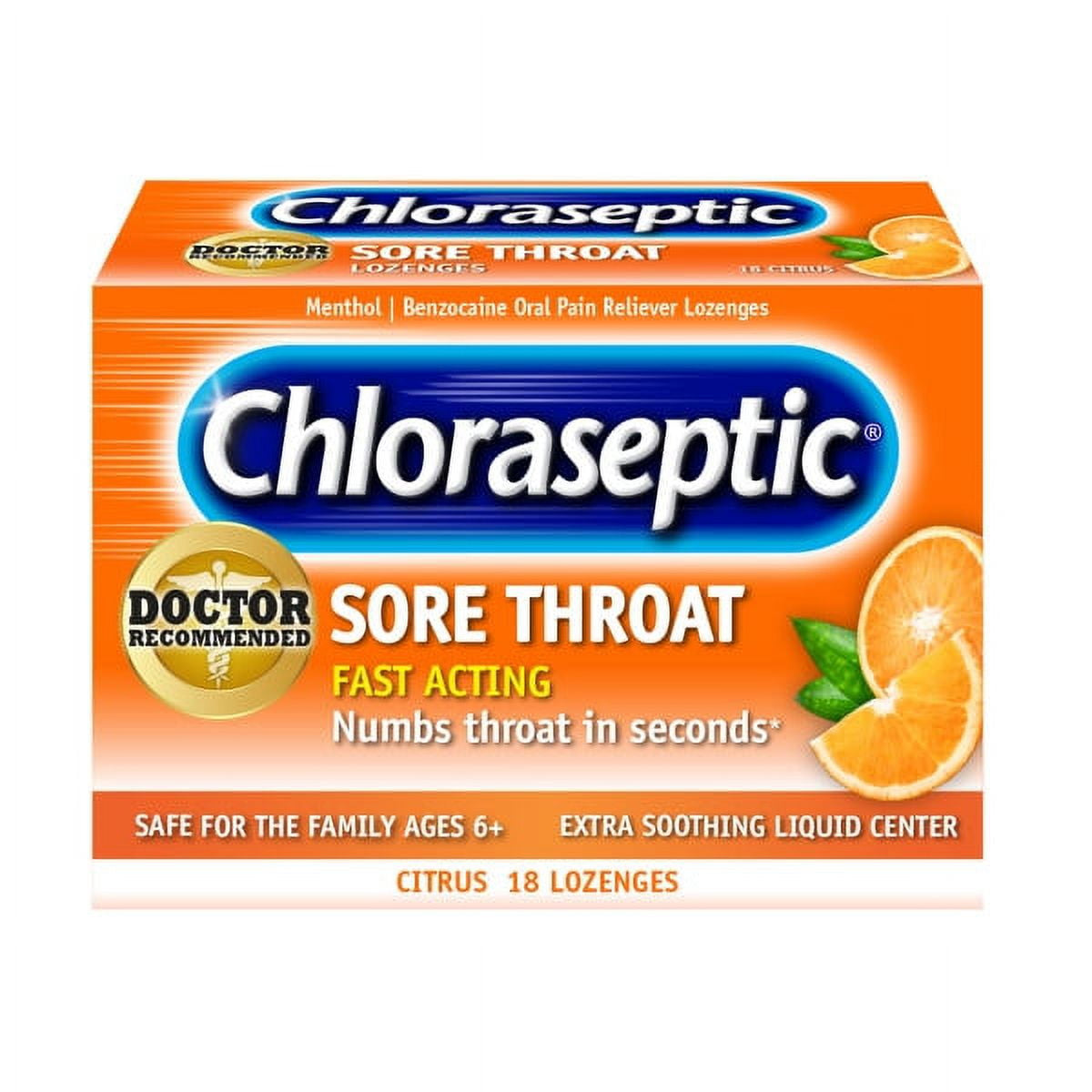 Chloraseptic Sore Throat Lozenges, Citrus Flavor, 18 Ea